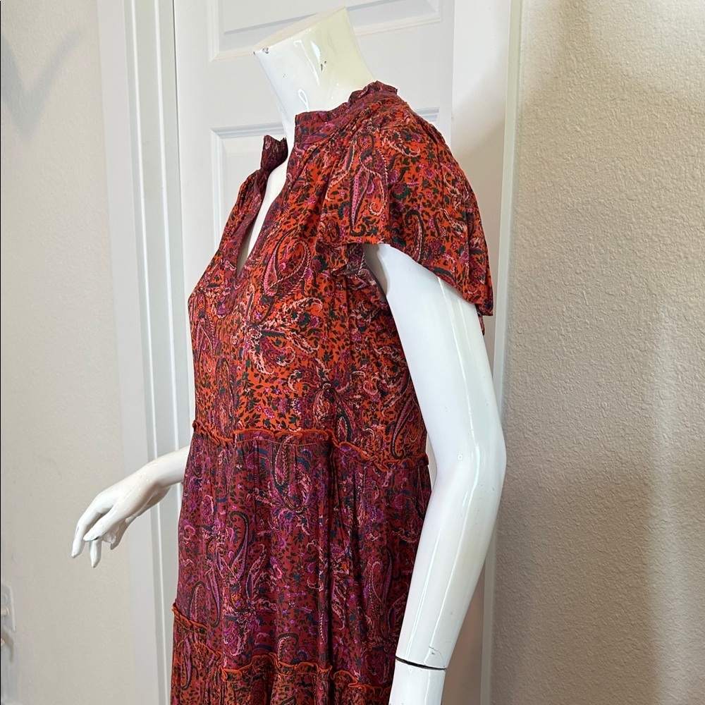Paisley Tiered V-Neck Mini Dress in Red - Picture 4 of 12